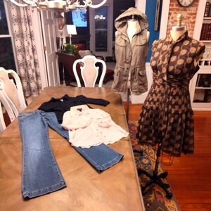 Season refresh clothing lot bundle gap jeans top cargo vest pleated dress S/M